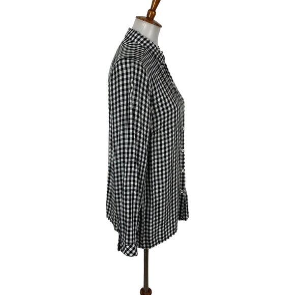 J Jill Button Down Shirt Small Gingham Black White Cotton Long Sleeve - Picture 2 of 5
